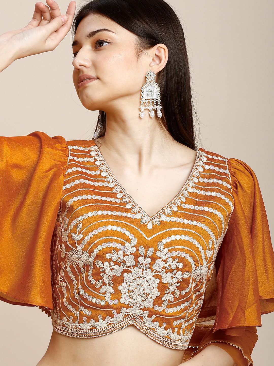 madhuram textiles Womens' Lehenga and Aliyacut Choli Vichitra Silk with Dupatta Net with Embroidery Work Set(M-2488 Orange_X-Large) - Image 4