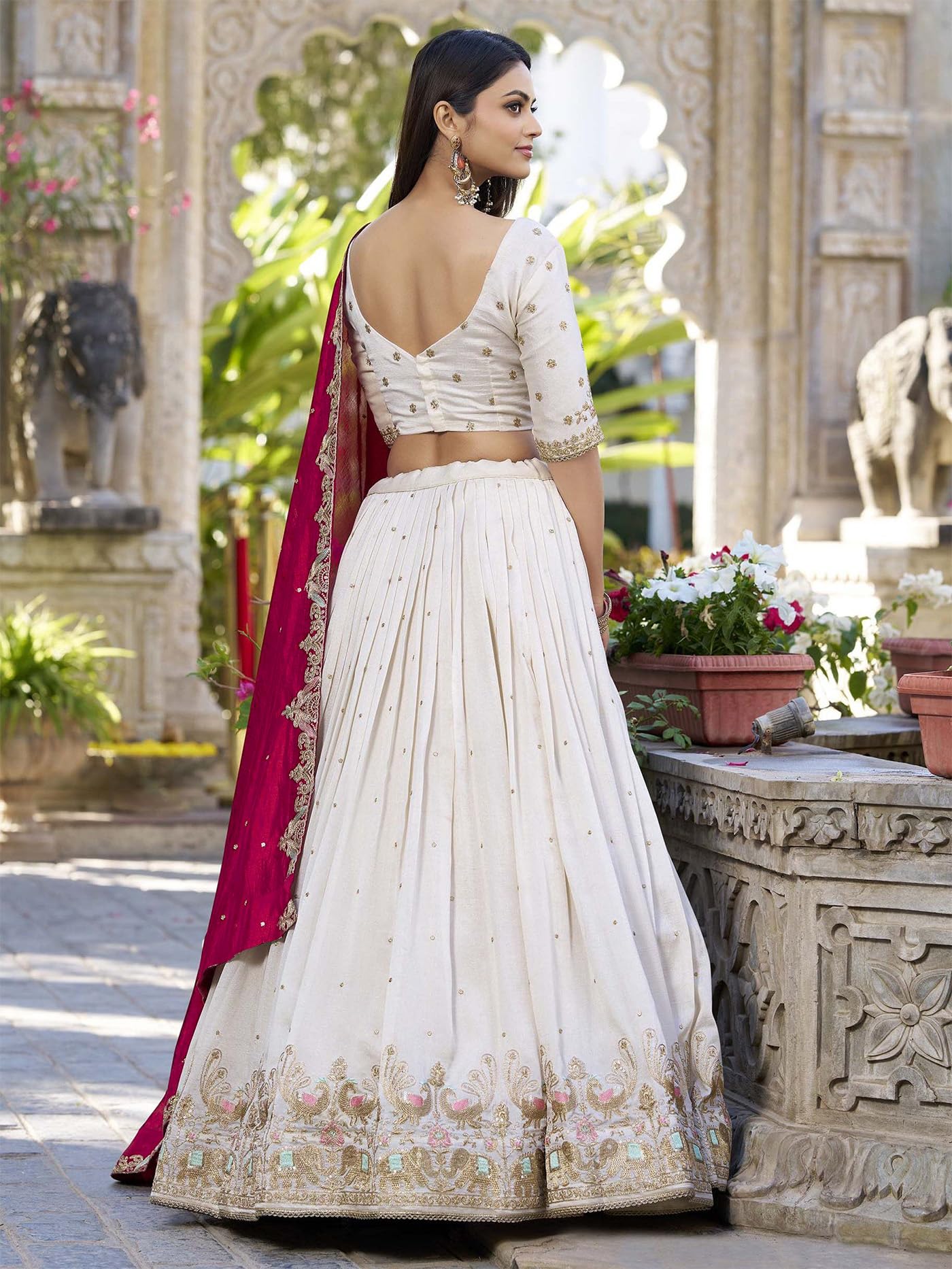 KEDARFAB Women's Chinnon Sequins Embroidered Lehenga Choli With Dupatta Set (Baarati) - Image 3