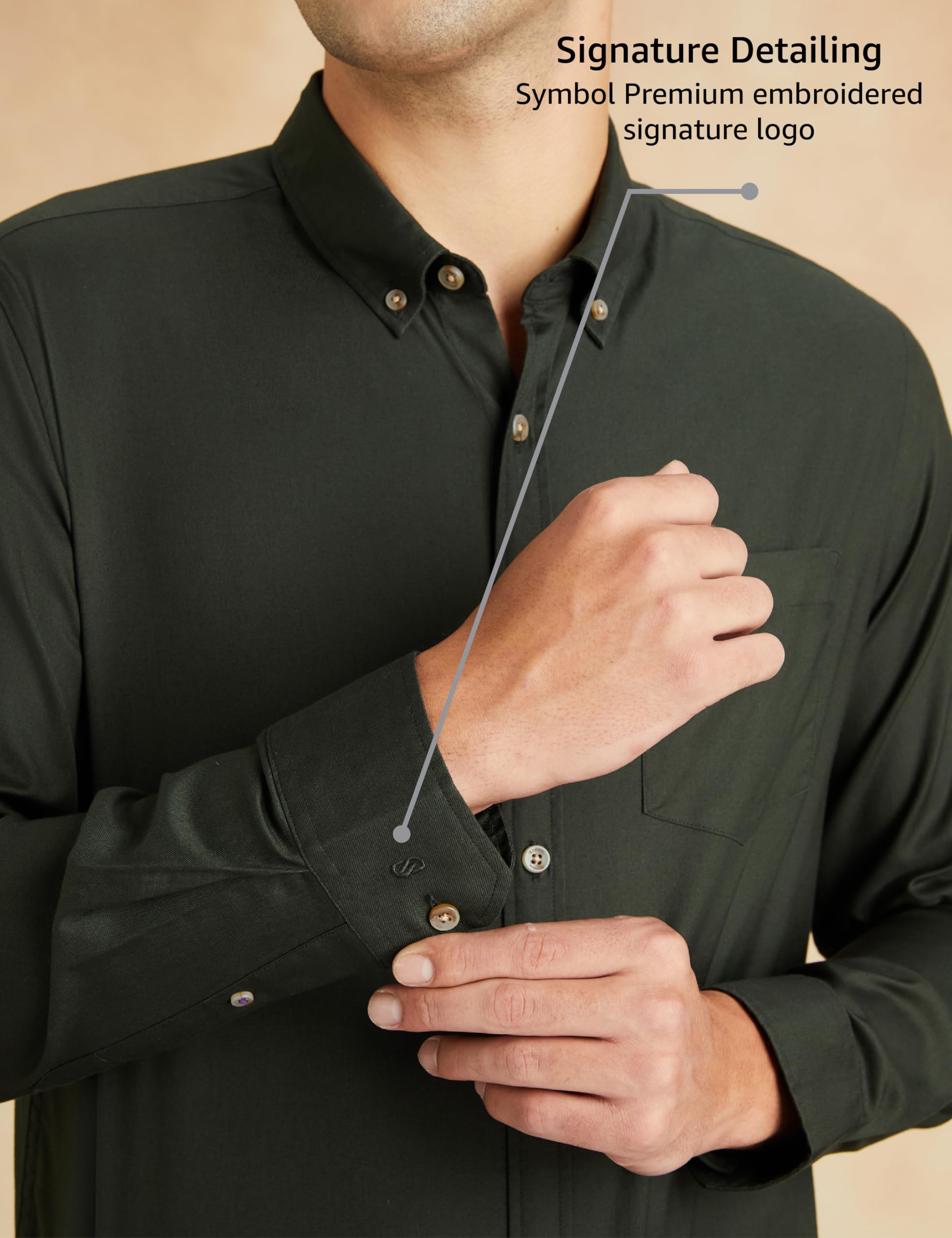 Symbol Premium Men's Stylish Solid All Day Fresh Buttondown Casual Shirt - Regular Fit | Plain | Full Sleeve | Cotton Semi Formal Wear (Available in Plus Size & Combo Pack) (Dark Green_Small) - Image 3