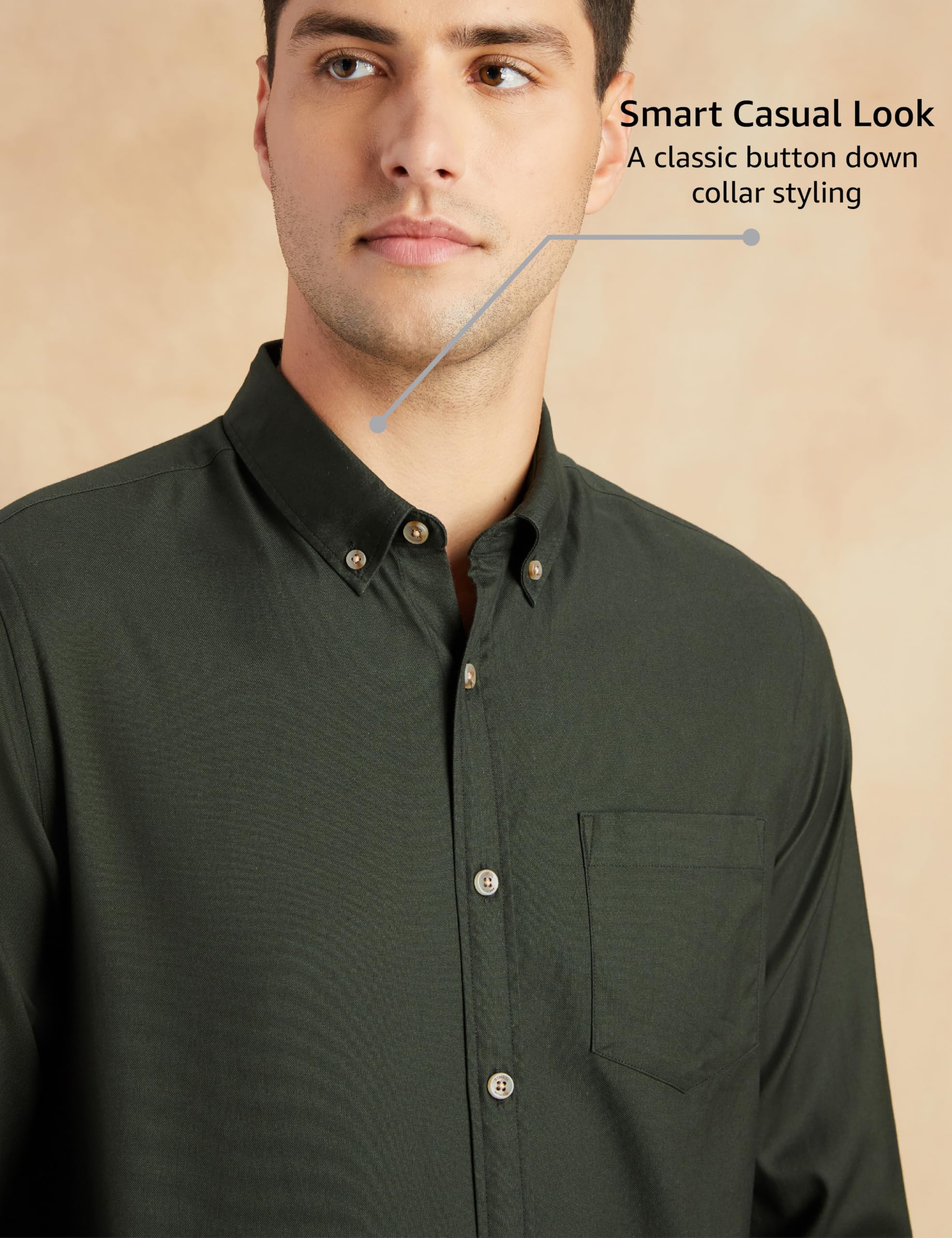 Symbol Premium Men's Stylish Solid All Day Fresh Buttondown Casual Shirt - Regular Fit | Plain | Full Sleeve | Cotton Semi Formal Wear (Available in Plus Size & Combo Pack) (Dark Green_Small) - Image 4