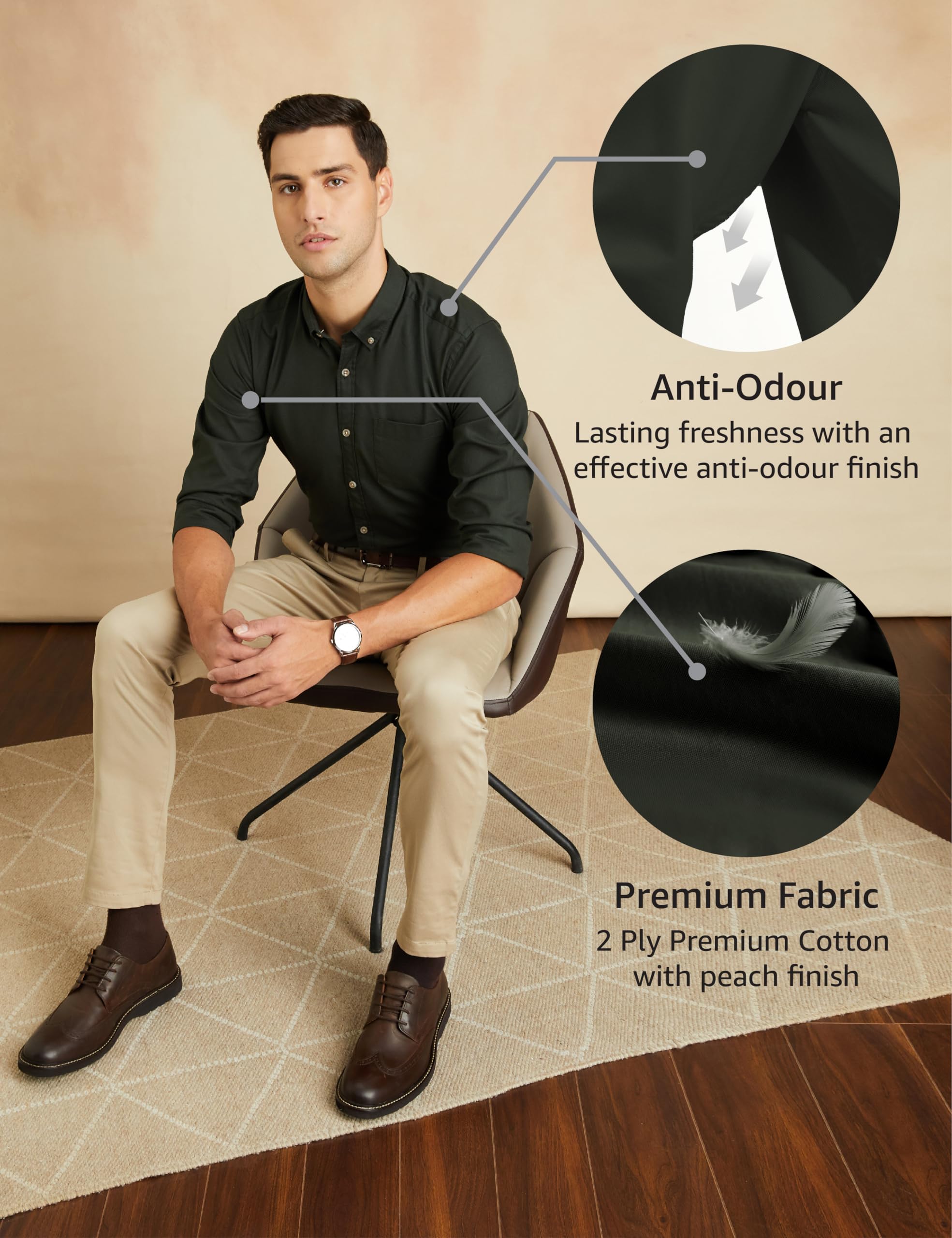 Symbol Premium Men's Stylish Solid All Day Fresh Buttondown Casual Shirt - Regular Fit | Plain | Full Sleeve | Cotton Semi Formal Wear (Available in Plus Size & Combo Pack) (Dark Green_Small) - Image 5