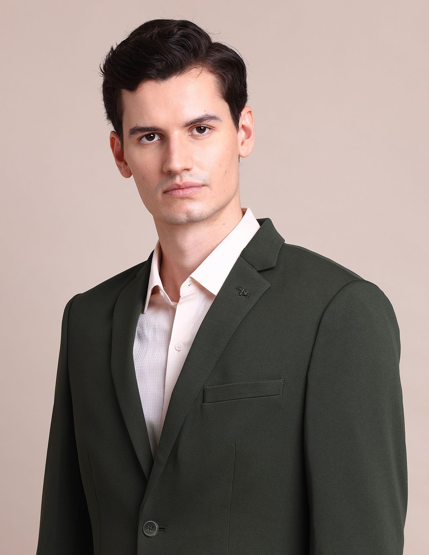 Arrow Men's Solid Full Sleeves Regular Fit Notch Lapel Collar Polyester Blazer Olive - Image 3