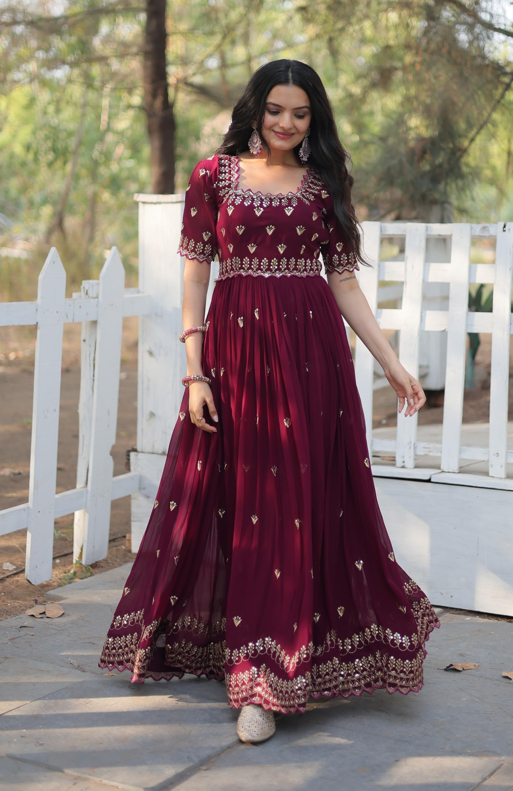 Fashion Basket Women's Georgette Anarkali Gown Maroon - Image 3