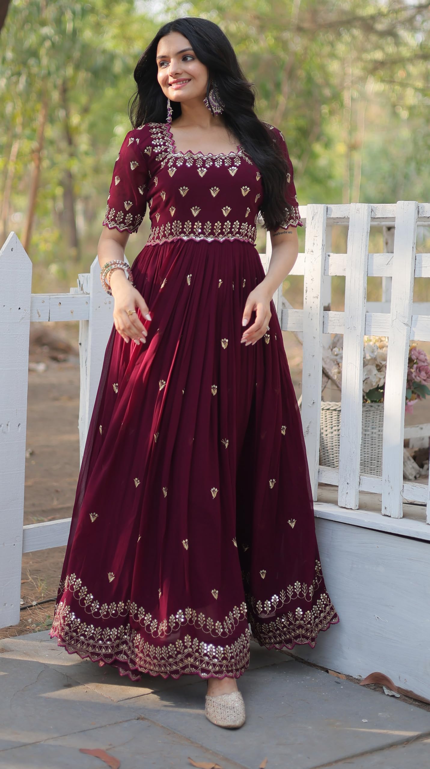 Fashion Basket Women's Georgette Anarkali Gown Maroon - Image 6
