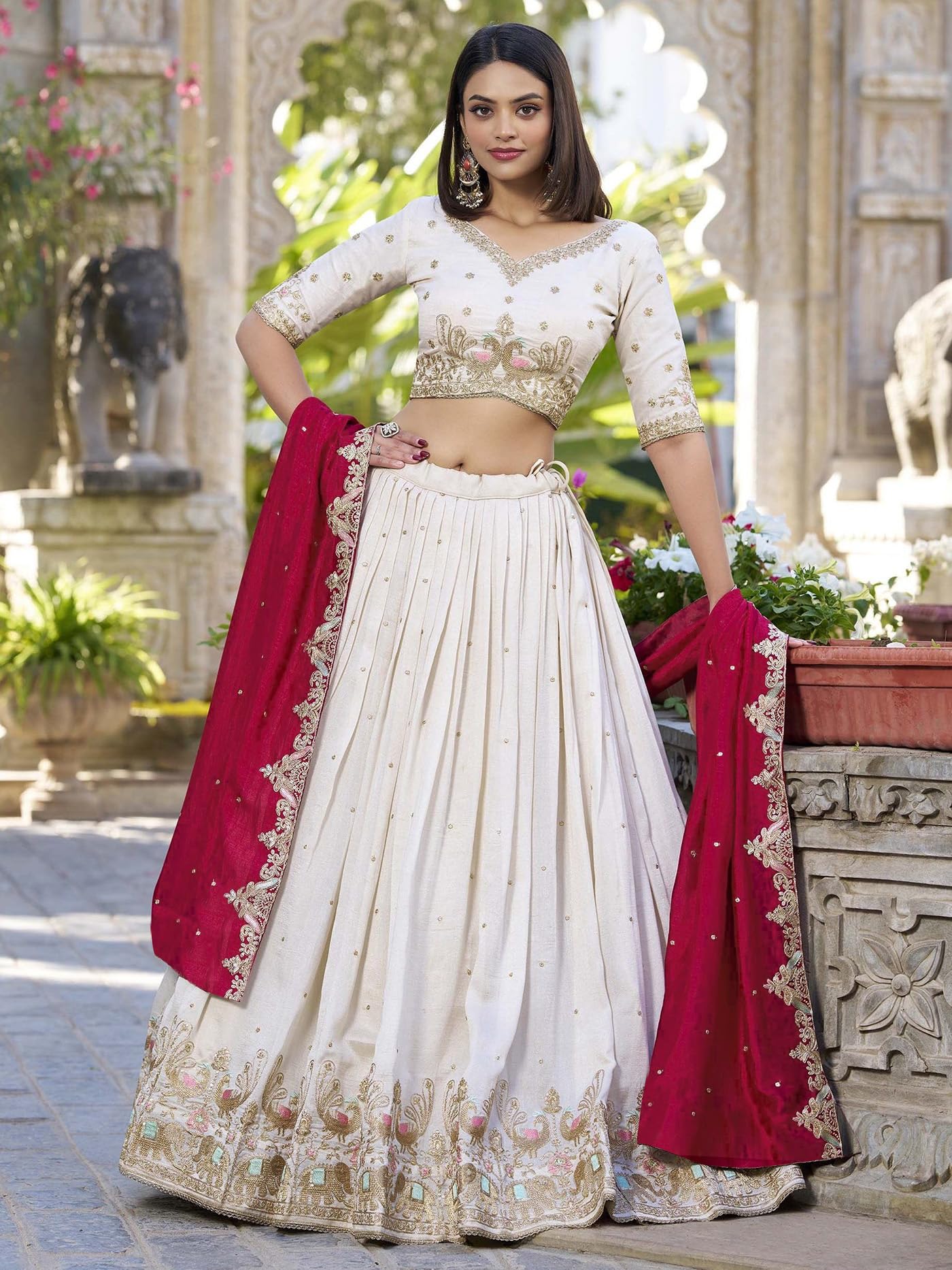 KEDARFAB Women's Chinnon Sequins Embroidered Lehenga Choli With Dupatta Set (Baarati) - Image 4
