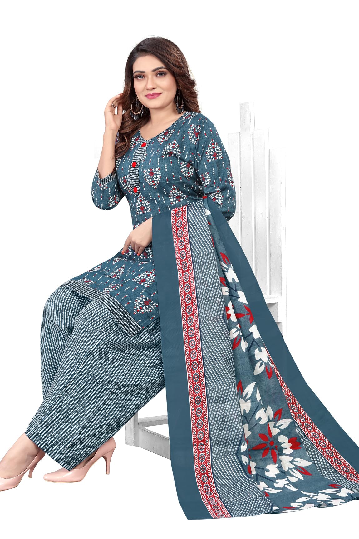 Rajnandini Grey & White Cotton Printed Readymade Patiala Salwar Suit (Ready To Wear-Vsmrw5160-X Large, Womens) - Image 3
