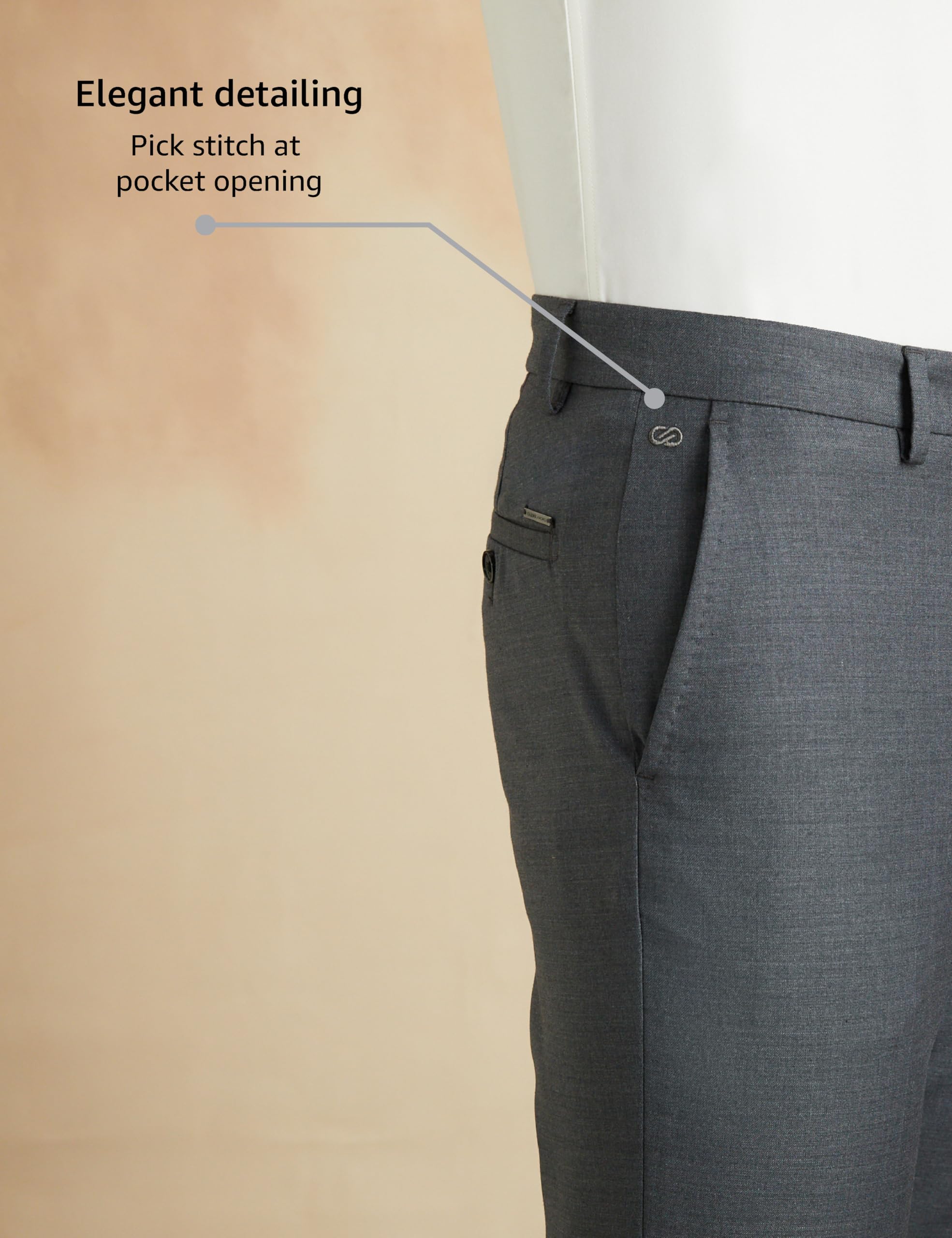 Symbol Premium Men's Mid Rise Slim Fit Formal Pants (Charcoal Grey_30) - Image 3