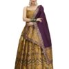 PURVAJA Women's Kanjiwaram Semi-Stitched Lehenga choli (Lazya-Yellow_Free Size)