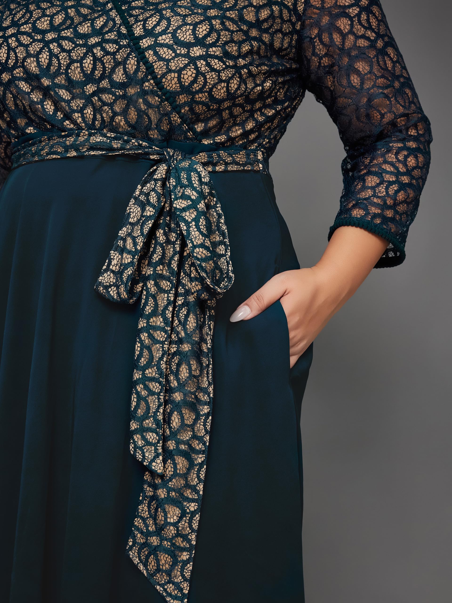 Miss Chase A+ Women's Self-Designed Relaxed Fit V-Neck 3/4th Sleeve Maxi Dress with Pockets (APSS21D14-67-83-08, Teal, 3XL) - Image 4