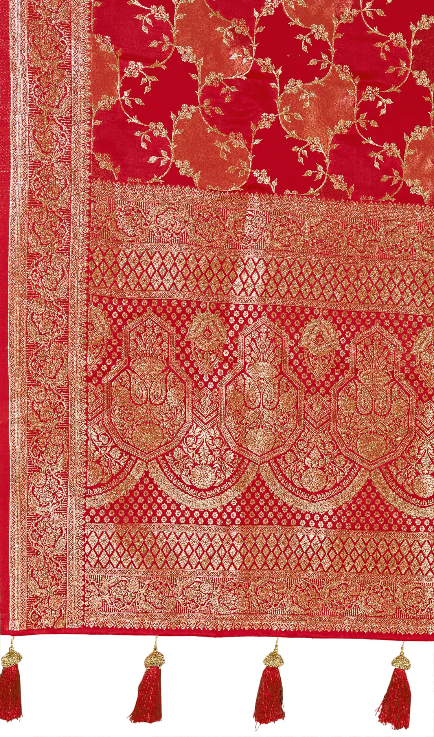 MANOHARI Women's Most Trendy Banarasi Satin Silk Woven Vibrant Red Saree With Heavy Jacquard Work Saree With Blouse Piece_MN2050 - Image 2