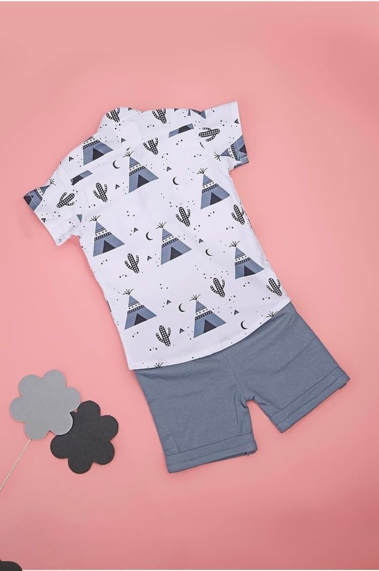 Vikita Enterprise dimension Kids Boy's Printed Cotton Blend,Hosiery Short Sleeve Regular Wear Shirt & Shorts Set (V_E_1019 White&Blue 3-4 Year) - Image 3