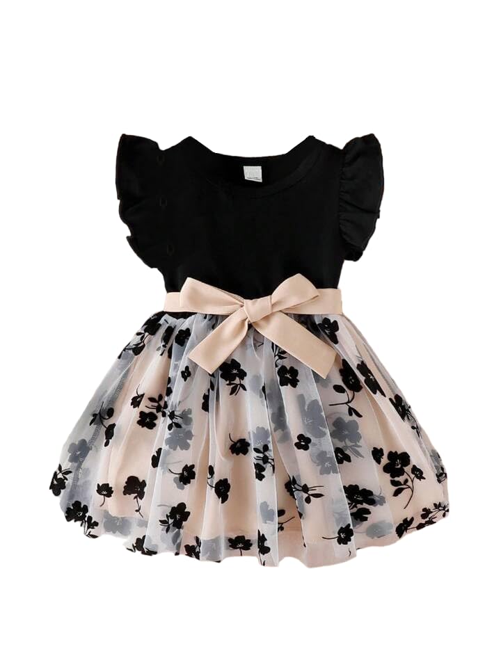 TAGAS Toddler Girls Floral Print A-line Dress for Girls | Frock for Girl |Dresses birthdaydress for Babygirls| Cream