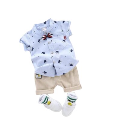Vikita Enterprise Kids Boy's Printed Cotton Blend,Hosiery Short Sleeve Regular Wear Shirt & Shorts Set (18 Months - 24 Months, LightBlue & lightbrown)