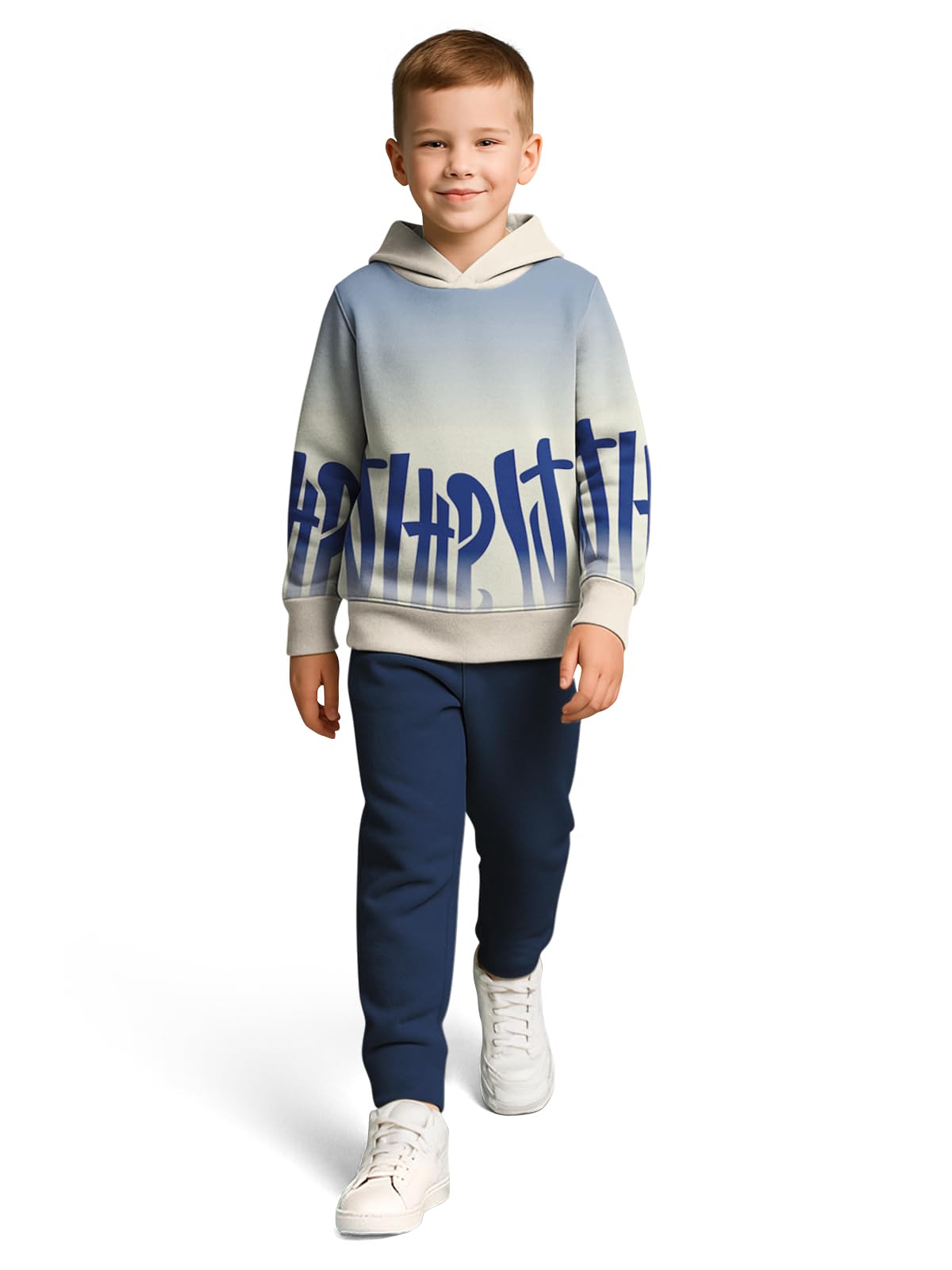 HELLCAT Trendy Co-ords With Hoodie Sweatshirt and Trackpant Clothing Set for Boys Beige/Navy 9-10 Years