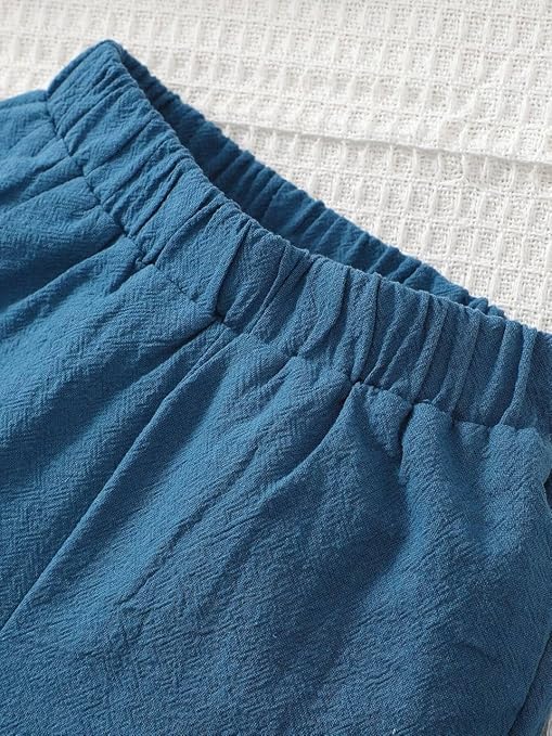 URBAN OX Cotton Blend Solid Stylish Boys Co-Ords Set | Multi-Color Shorts & Shirt For Kids | Comfortable Wear (Blue, 4-5 Years) - Image 5