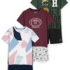 HELLCAT Boys Cotton Blend Printed Dress Clothing Set Combo with Tshirts & Shorts - Pack 3 White/Maroon/Olive 1-2 Years