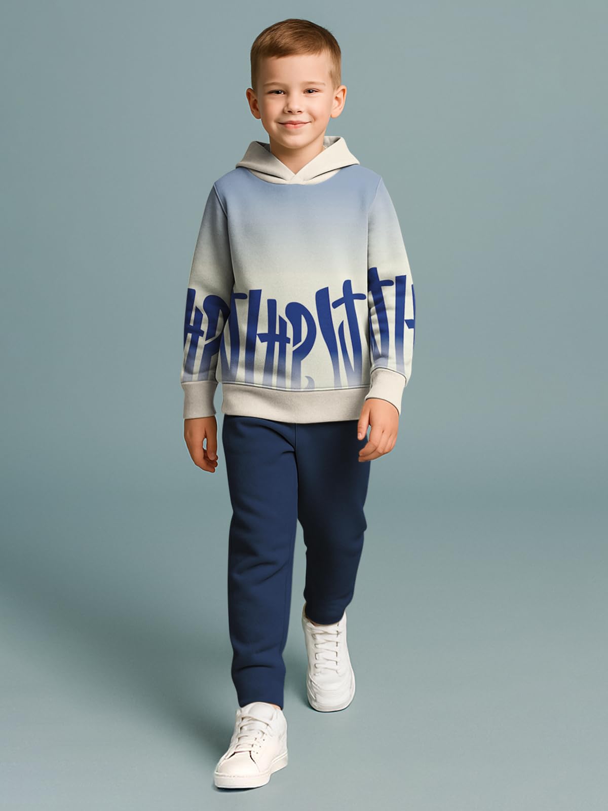 HELLCAT Trendy Co-ords With Hoodie Sweatshirt and Trackpant Clothing Set for Boys Beige/Navy 9-10 Years - Image 5