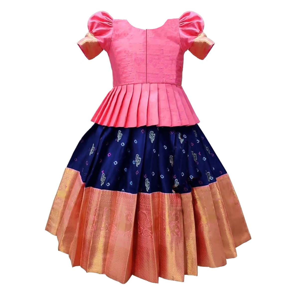 White Button New south Indian traditional pattu pavadai Jecquard Lehenga choli for girls dress (5-6 Years, Light Pink) - Image 2