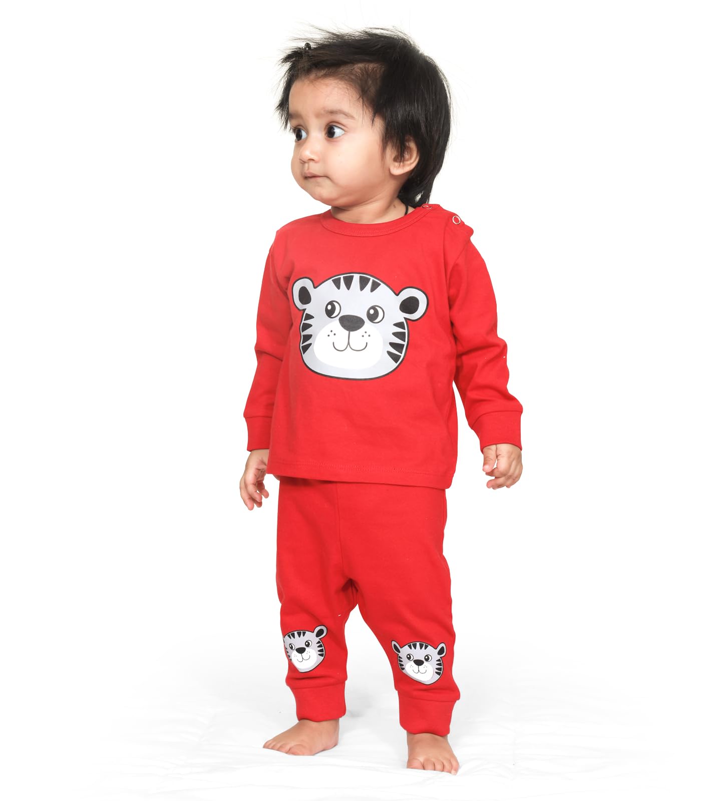 Real Basics Cotton Printed Clothing Sets for Baby Boys & Girls | Unisex Clothing Sets Full Sleeve T-Shirt & Pant (Red Cat-3-4 Years) - Image 8
