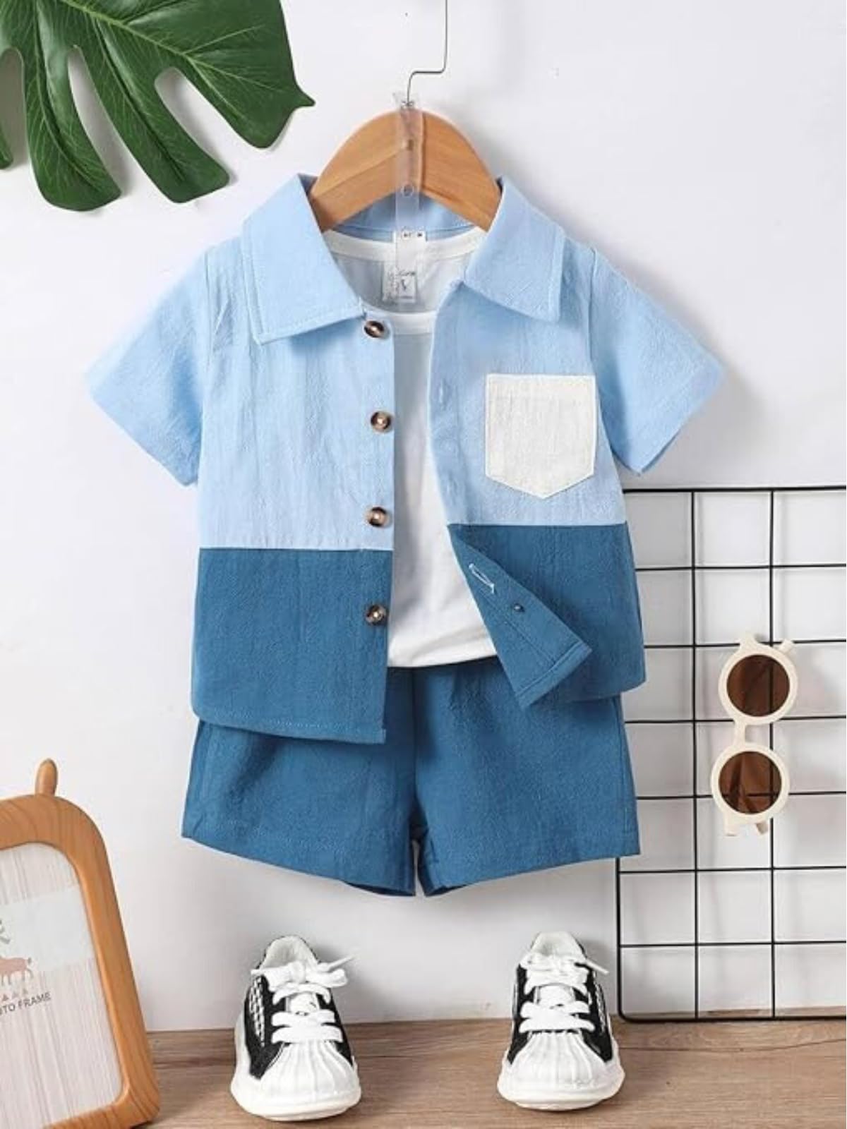 URBAN OX Cotton Blend Solid Stylish Boys Co-Ords Set | Multi-Color Shorts & Shirt For Kids | Comfortable Wear (Blue, 4-5 Years) - Image 7