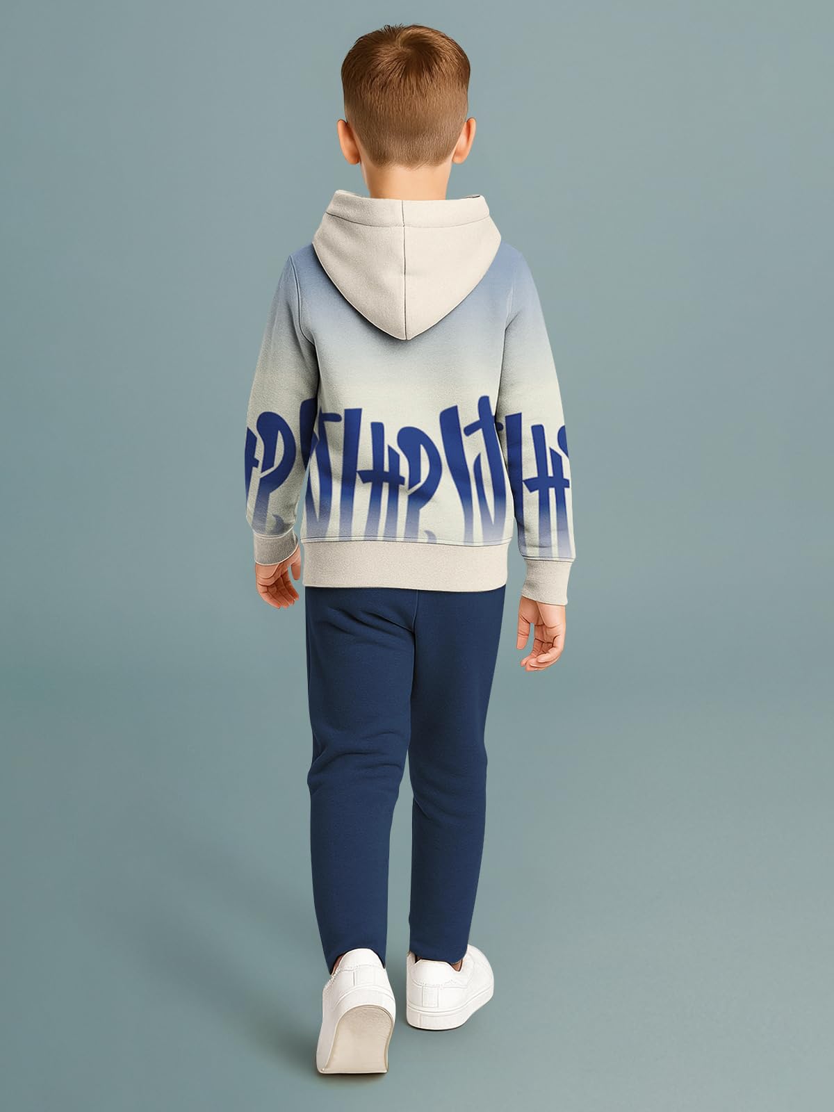 HELLCAT Trendy Co-ords With Hoodie Sweatshirt and Trackpant Clothing Set for Boys Beige/Navy 9-10 Years - Image 4