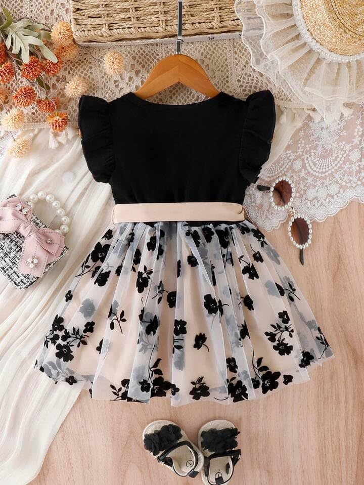 TAGAS Toddler Girls Floral Print A-line Dress for Girls | Frock for Girl |Dresses birthdaydress for Babygirls| Cream - Image 6