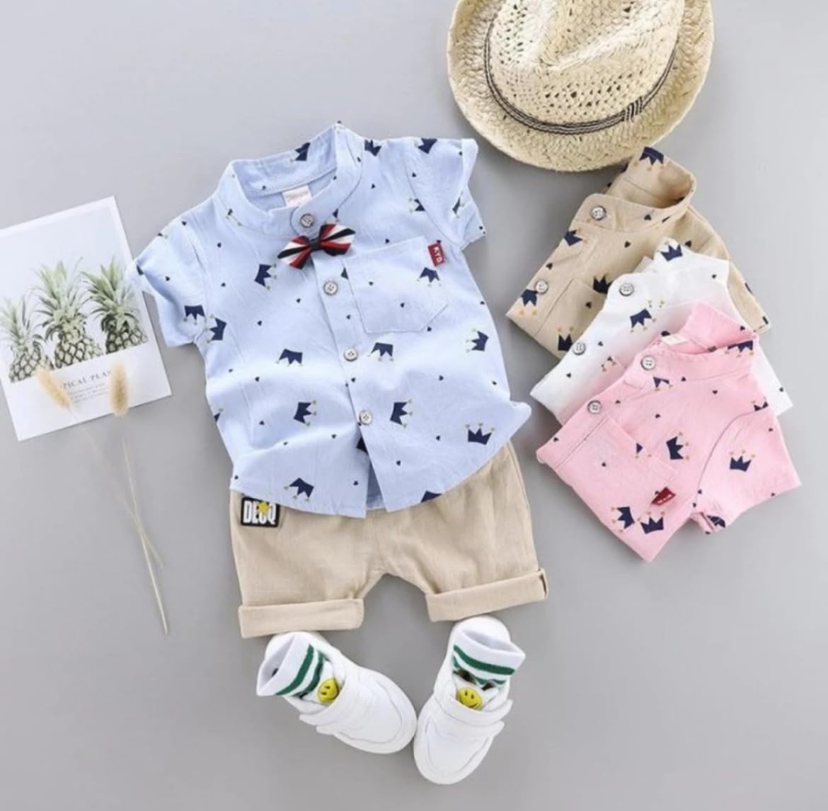 Vikita Enterprise Kids Boy's Printed Cotton Blend,Hosiery Short Sleeve Regular Wear Shirt & Shorts Set (18 Months - 24 Months, LightBlue & lightbrown) - Image 7