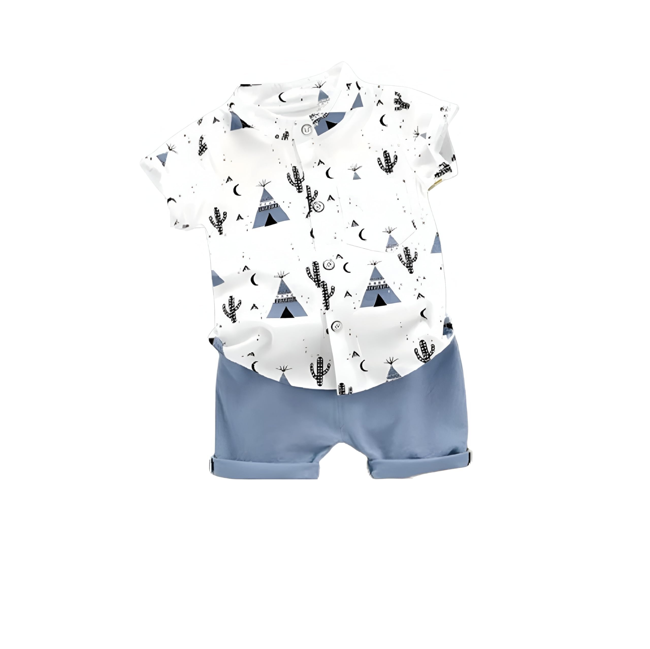 Vikita Enterprise dimension Kids Boy's Printed Cotton Blend,Hosiery Short Sleeve Regular Wear Shirt & Shorts Set (V_E_1019 White&Blue 3-4 Year)