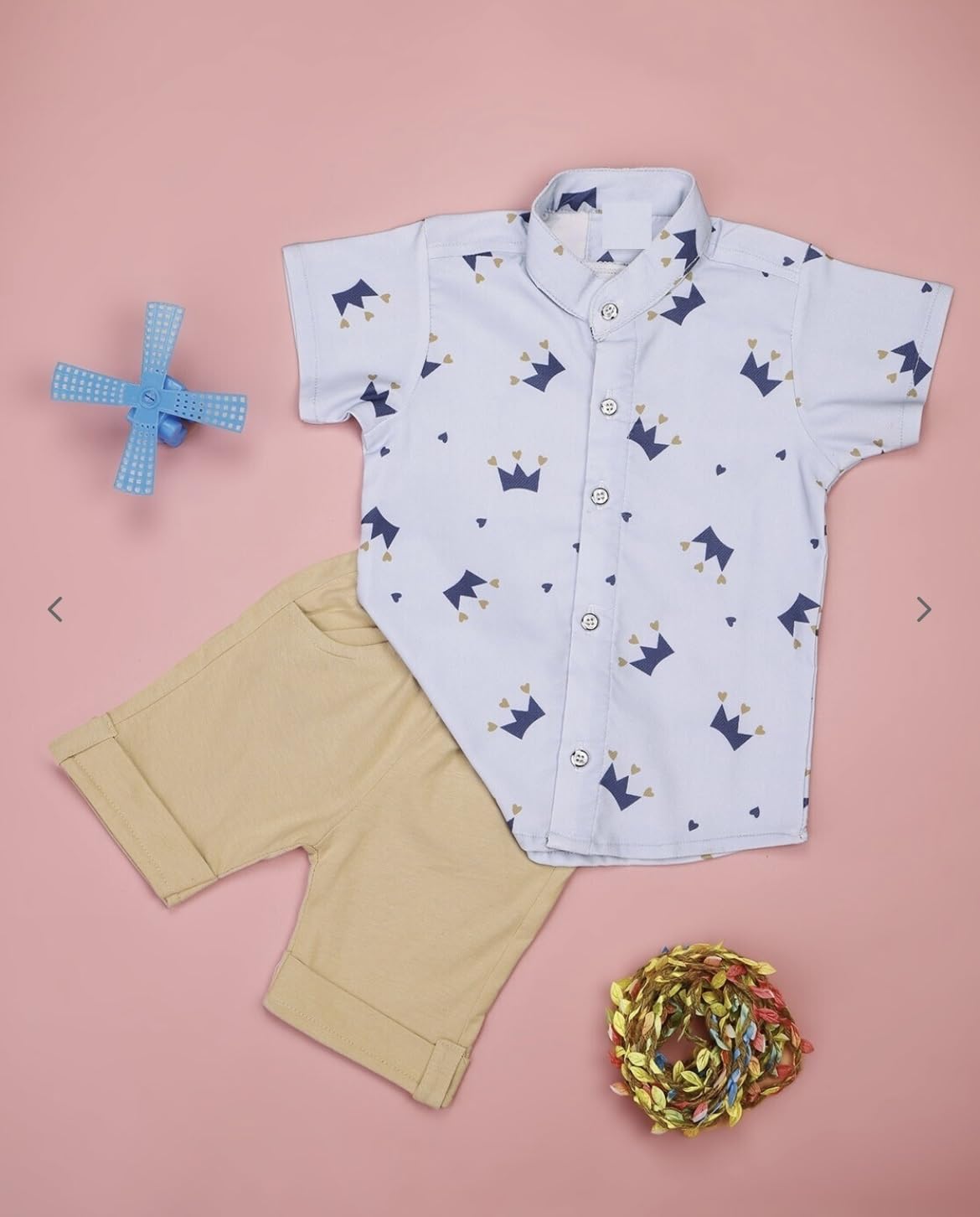 Vikita Enterprise Kids Boy's Printed Cotton Blend,Hosiery Short Sleeve Regular Wear Shirt & Shorts Set (18 Months - 24 Months, LightBlue & lightbrown) - Image 3