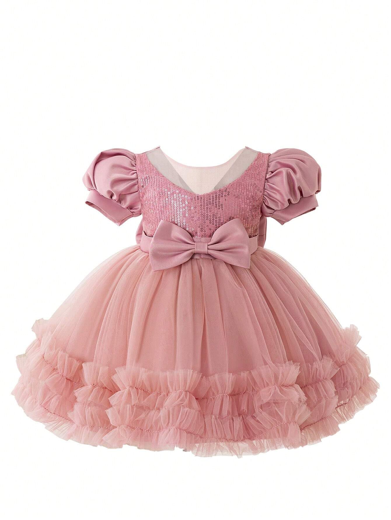 Niren Enterprise Rollar Frock net Embroidery Work Ruffle Patterned Flared Short Sleeve Baby Girl Frock, Pack of 1 (ROLLAR Frock, 1-2Y) Orange