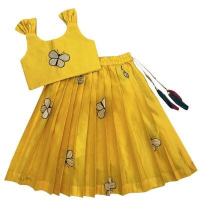 FELIZ THE DESIGNER STUDIO Kids Embroidery South Indian Traditional Pattu Pavadai Silk Blend Readymade Lehenga Choli Dress For Girls