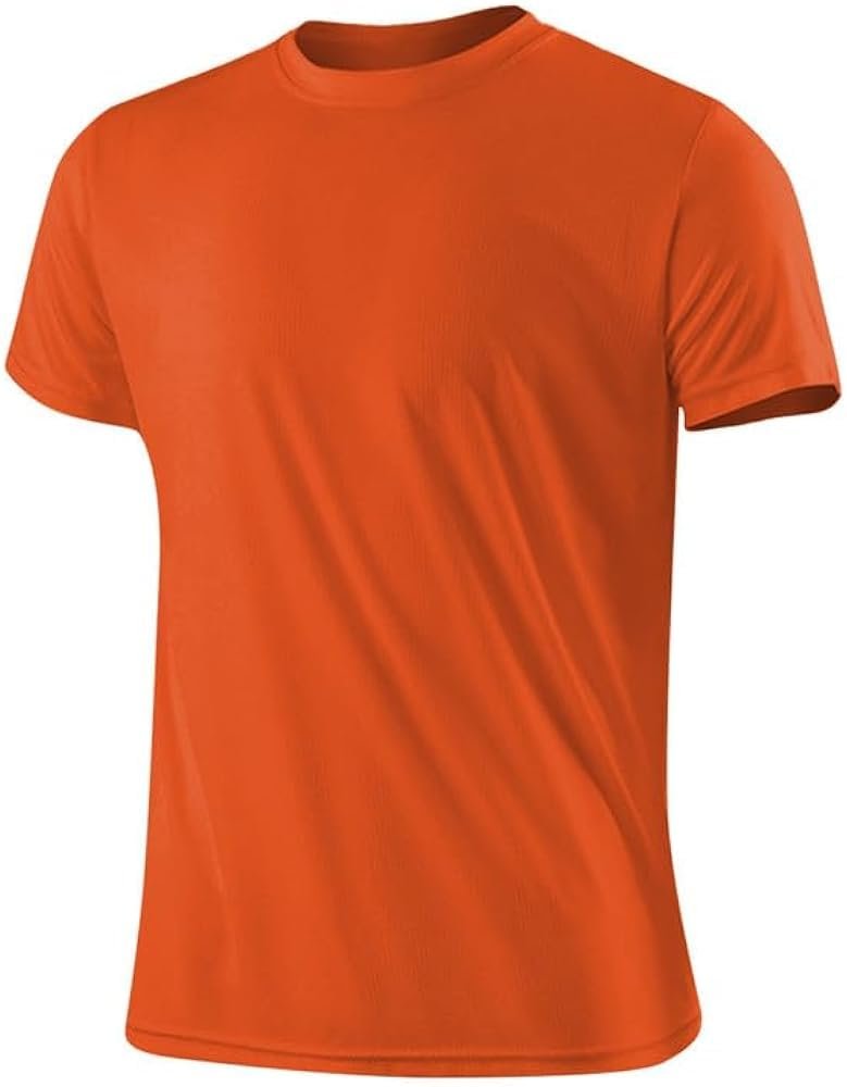 Orange Short Sleeve T-Shirt, Crew Neck, Cotton Blend, Casual Wear