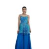 Designer Blue Palazzo Set with Embellished Short Kurti, Tassel Details, Sleeveless Top with Flared Pants (IN, Alpha, 2XL, Regular, Blue)