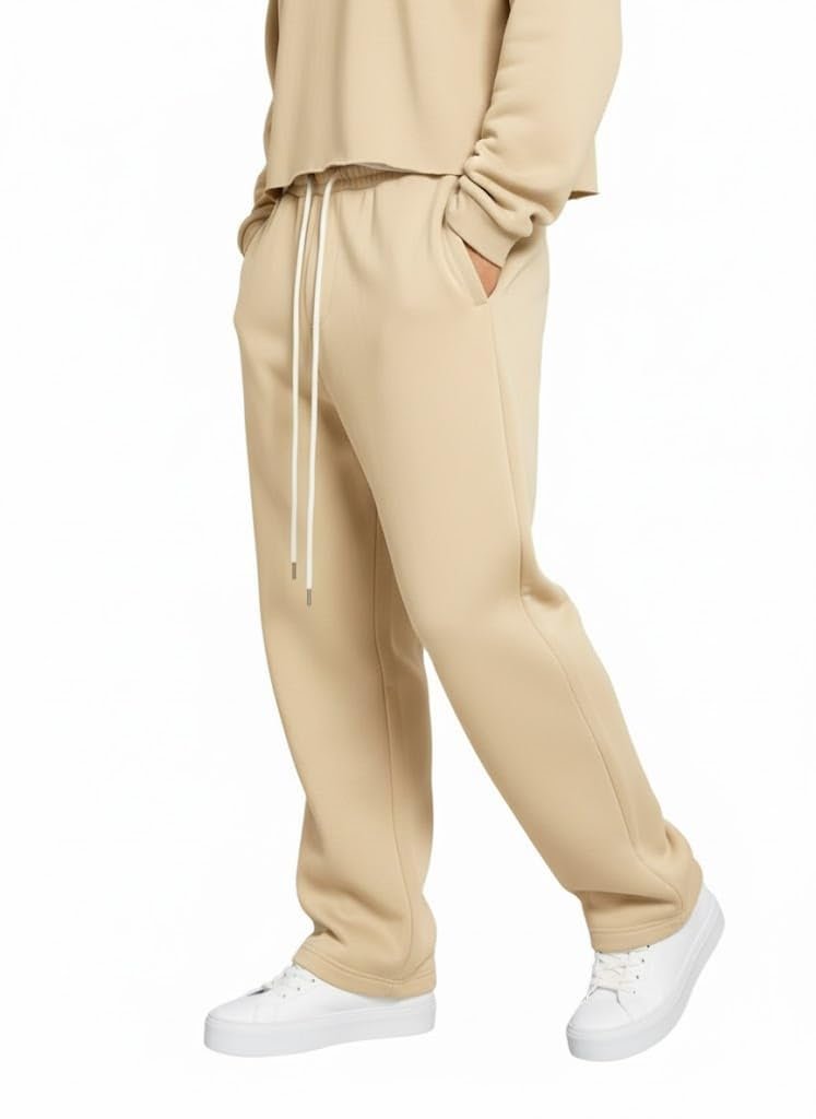 Men's Baggy Beige Track Pants | Oversized Loose Fit Sweatpants | Comfortable Fleece Joggers for Casual Wear (in, Alpha, M, Big, Beige)
