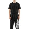 Men Graphic Print Straight Fit Trousers | Black Relaxed Fit Streetwear Pants with Skull Art | Elastic Waist Casual Goth Punk Track Pants for Men Size L