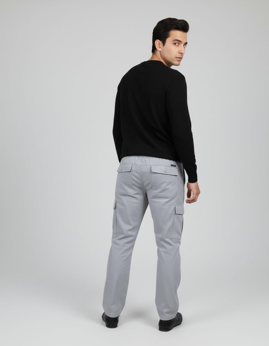 Heavy Toko Twill Unisex 6 Pocket Cargo Track Pant, Light Grey, Drawstring Waist L-5XL - Image 2