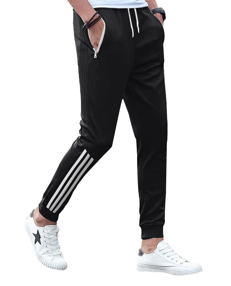 Men's Regular Fit Track Pants | Sport Pant | Plain Track Pant for Men Black White