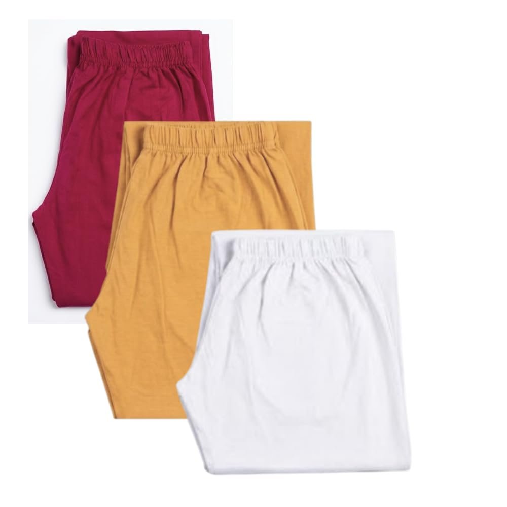Women's Soft Cotton Stretch Fabric Leggings | Churidar Style, Indian Ethnic Wear Ultrasoft & Skin-Friendly, 4-Way Stretch Combo Legging Set | Pack of 3 (in, Alpha, 3XL, Regular, White, Sandel, Maroon)