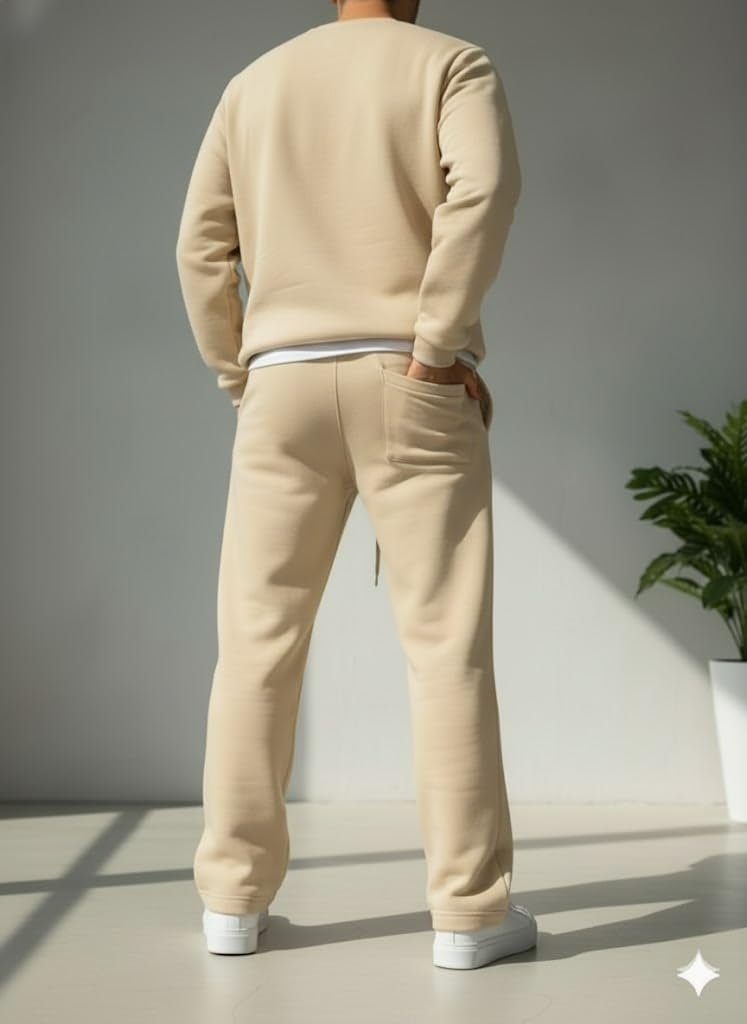 Men's Baggy Beige Track Pants | Oversized Loose Fit Sweatpants | Comfortable Fleece Joggers for Casual Wear (in, Alpha, M, Big, Beige) - Image 2