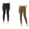 Womens Solid Side Pocket Soft Cotton Stretchable Leggings (Pack of 2) Navy Blue,Mehndi