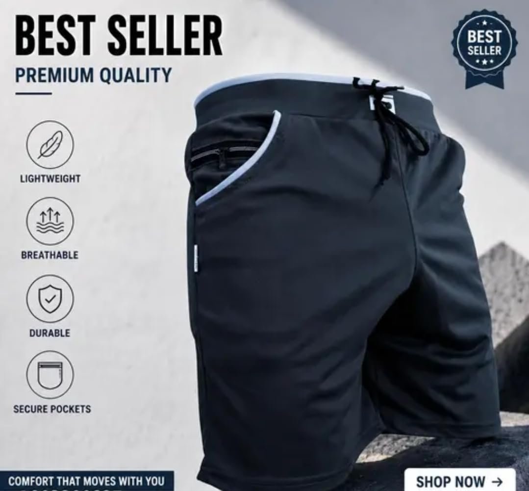 Men's Sports Shorts Combo Pack of 3, Black, Grey & Blue - Image 2