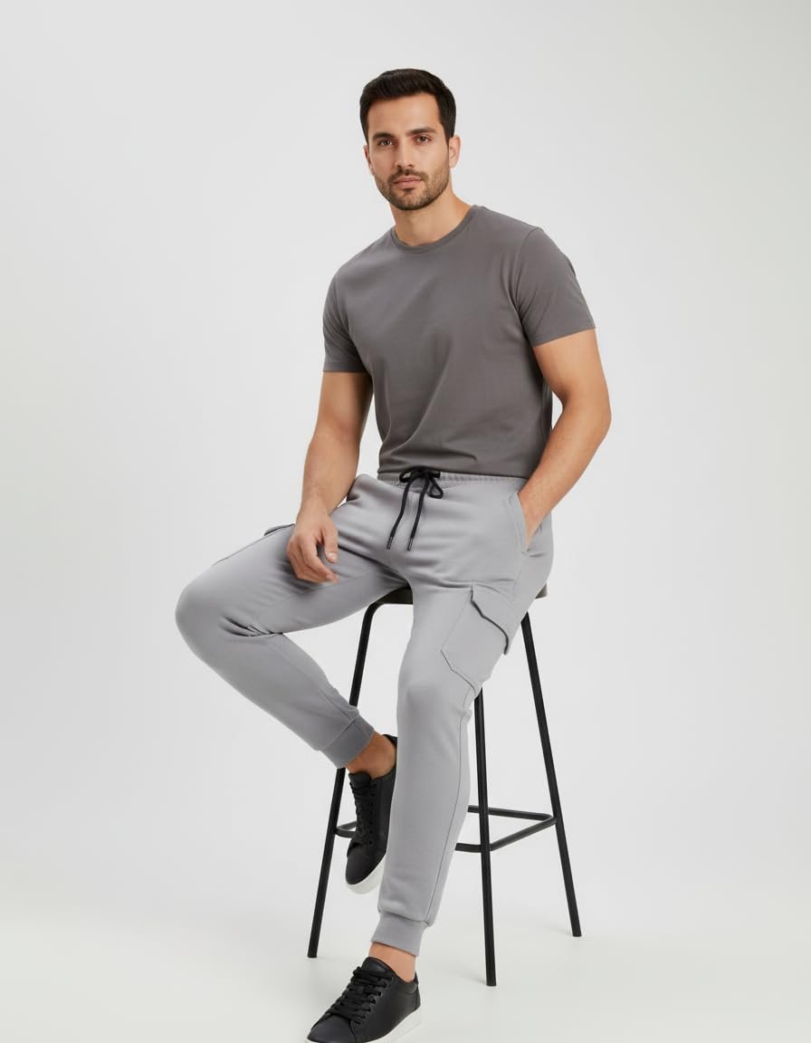Heavy Toko Twill Unisex 6 Pocket Cargo Track Pant, Light Grey, Drawstring Waist L-5XL - Image 7