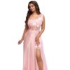 Light Pink Georgette Gown with Embroidered York and Front Slit by Dressly