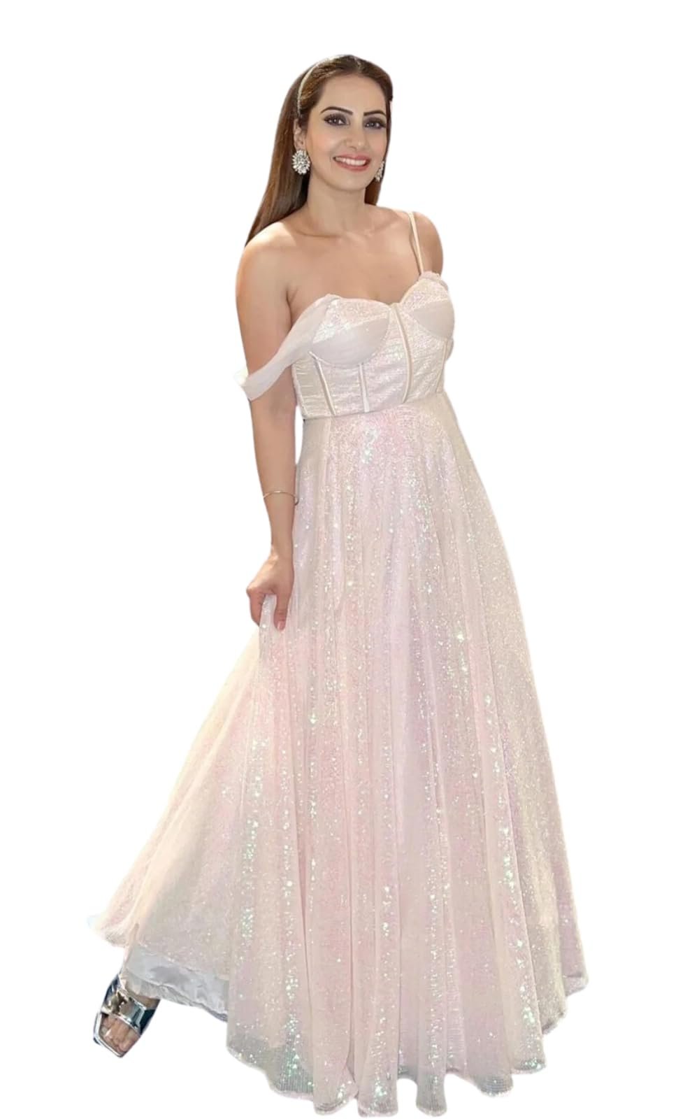 Sequence Net Light Pink Gown with Corset by Dressly