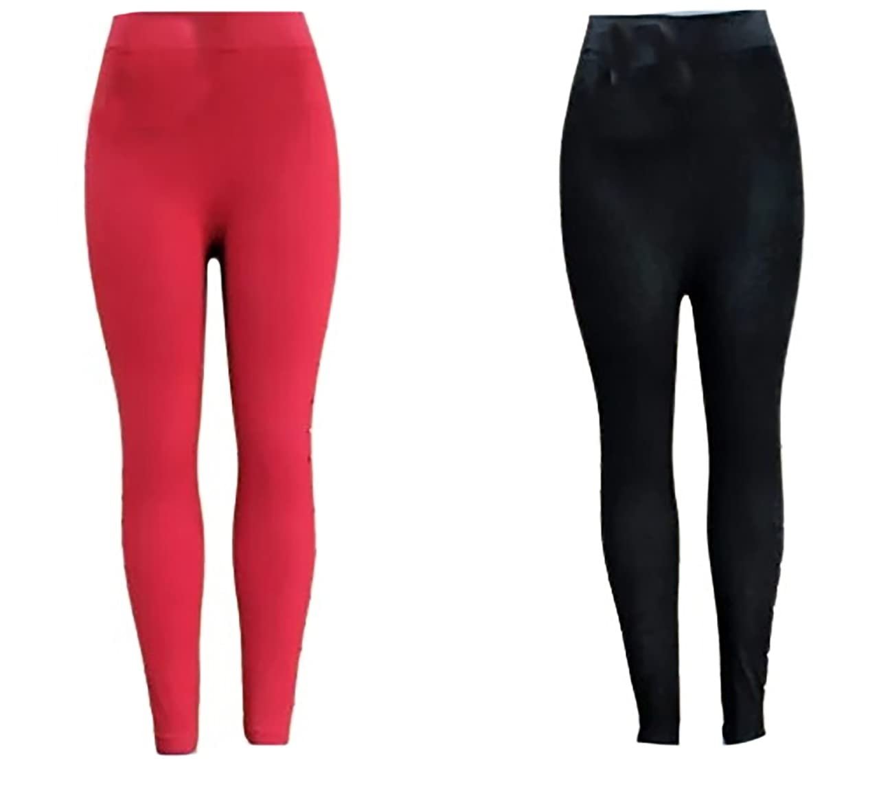 AV Enterprise Women Cotton Leggings (Medium_Red&Black) Pack of 2