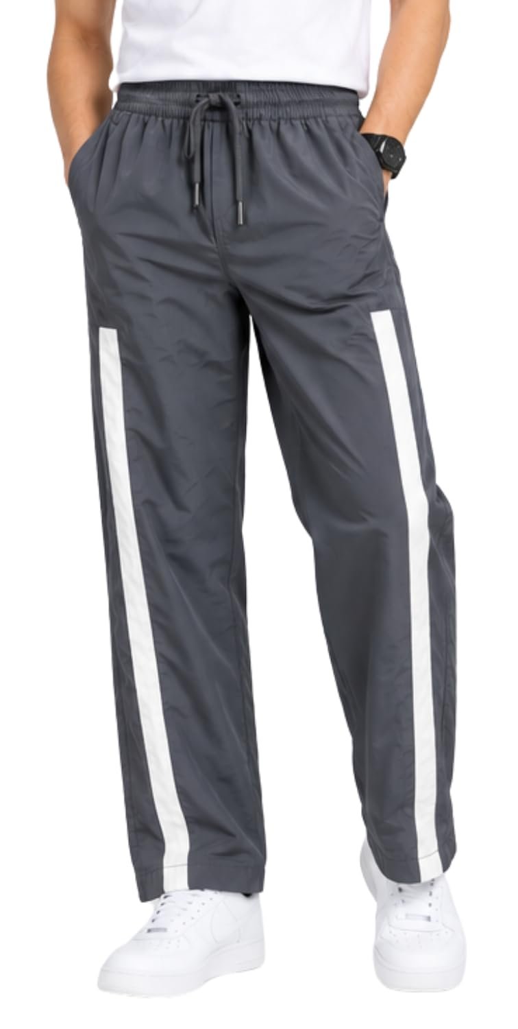 Men's Polyester Track Pants with Elastic Waistband and Side Stripe for Sports, Gym and Casual Use, Grey XL