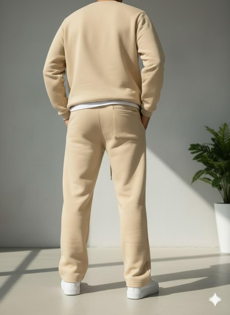 Men's Baggy Beige Track Pants | Oversized Loose Fit Sweatpants | Comfortable Fleece Joggers for Casual Wear (in, Alpha, M, Big, Beige) - Image 6