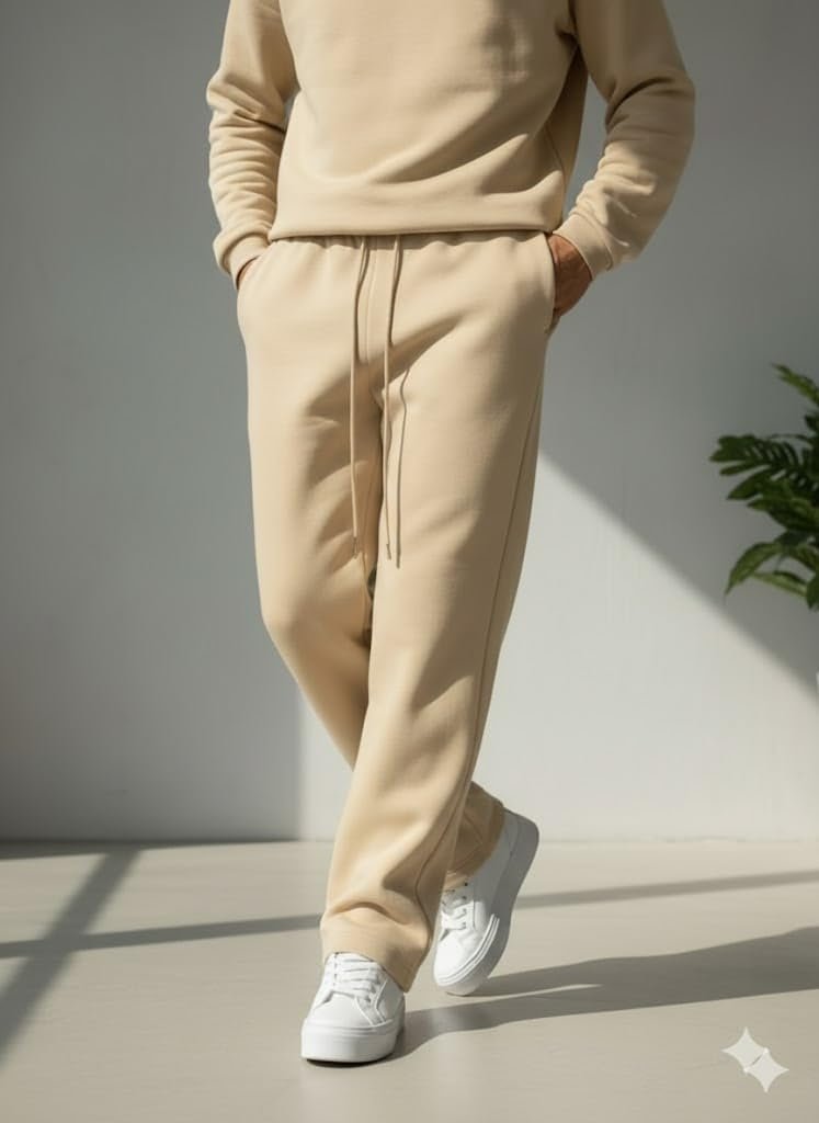 Men's Baggy Beige Track Pants | Oversized Loose Fit Sweatpants | Comfortable Fleece Joggers for Casual Wear (in, Alpha, M, Big, Beige) - Image 5
