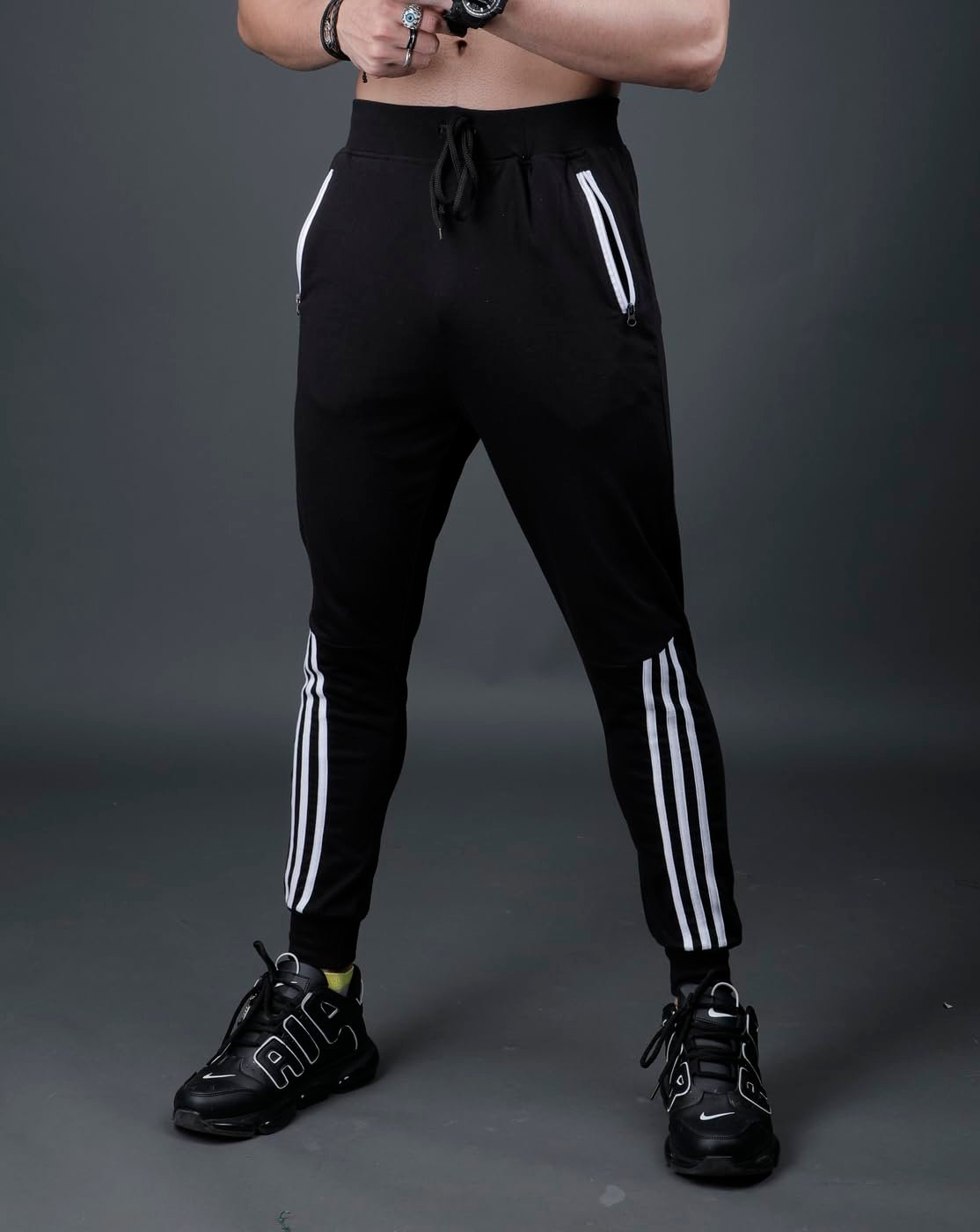 Men's Regular Fit Track Pants | Sport Pant | Plain Track Pant for Men Black White - Image 2