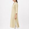 Women's Plain Kurti, Mustard Yellow, A-Line Silhouette, Mandarin Collar, 3/4 Sleeves, Ethnic Comfort Wear (in, Alpha, CREAM-04)
